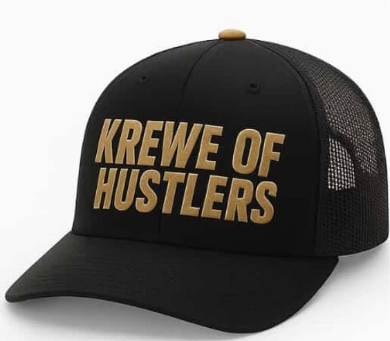 Krewe of Hustlers Custom Trucker Hat – Black/Gold (Preorder)